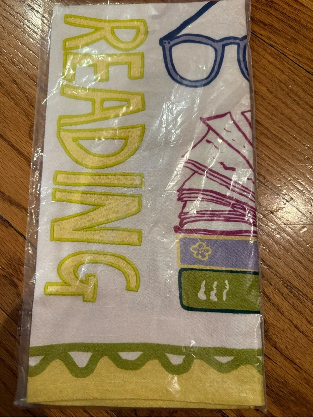 Anthropologie Lime, Pink & Blue Reading Tea Towel